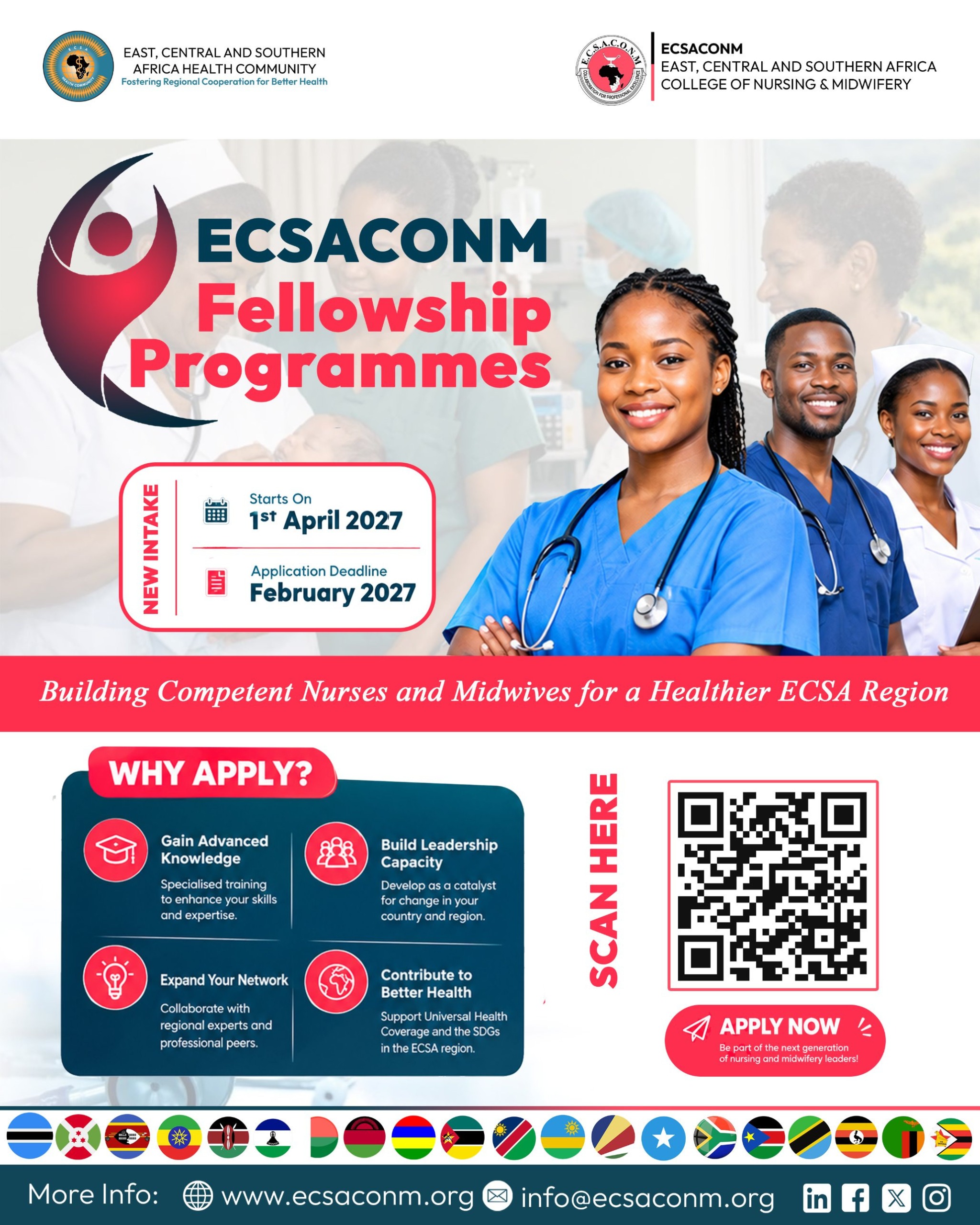 ECSACONM Fellowship Programmes 2027 intake flyer: starts 1 April 2027, application deadline February 2027